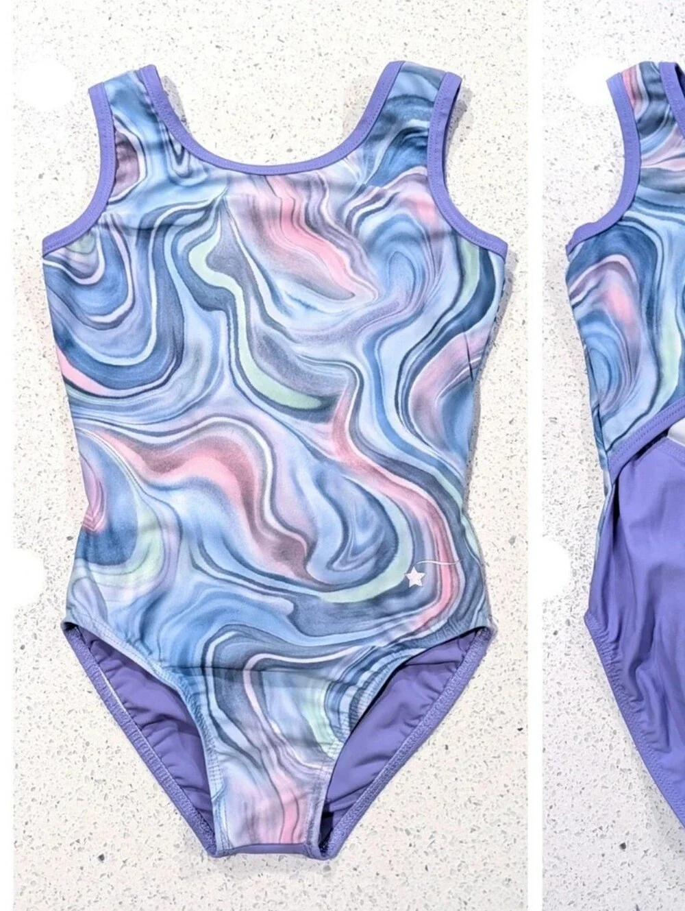 GREAT Destira Gymnastics Dance Leotard CM Medium ABSTRACT WaterColor DAYDREAM